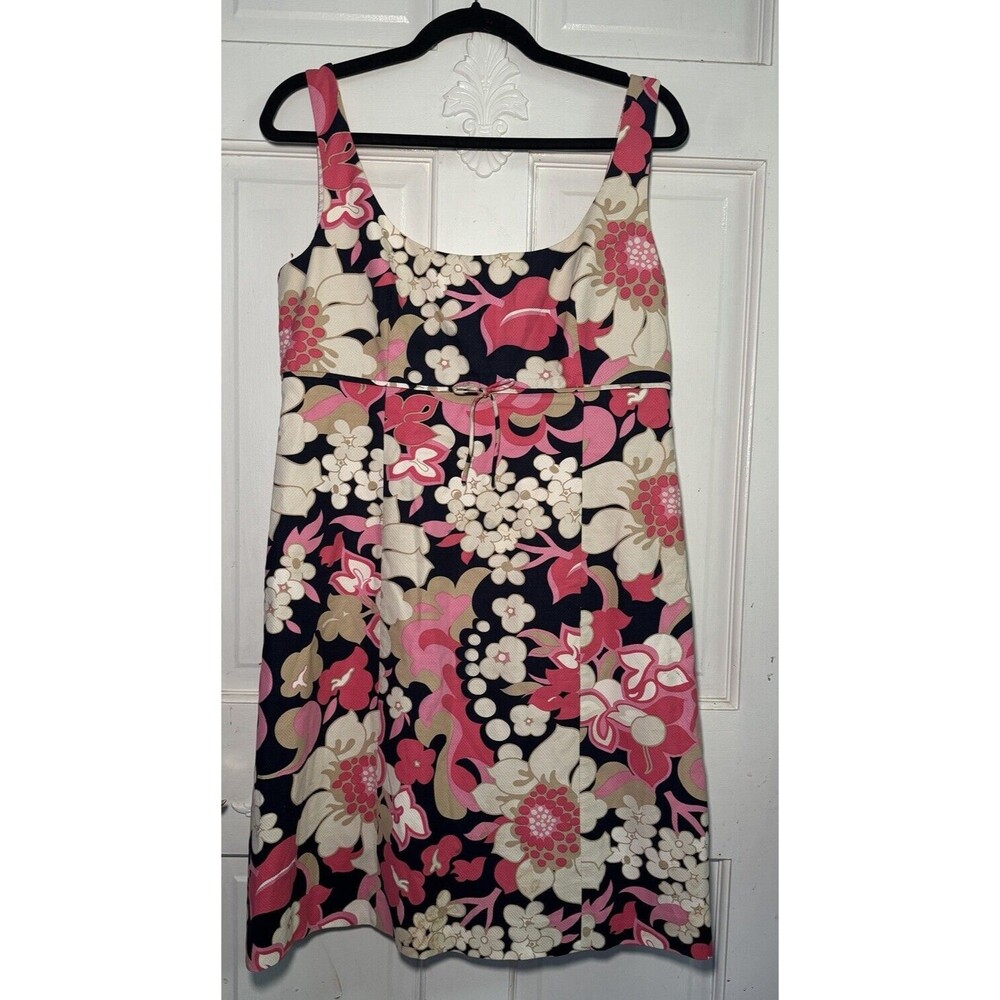 Retro Floral Fit & Flare Dress Sleeveless Pink Cream Black Bold Print Size 12